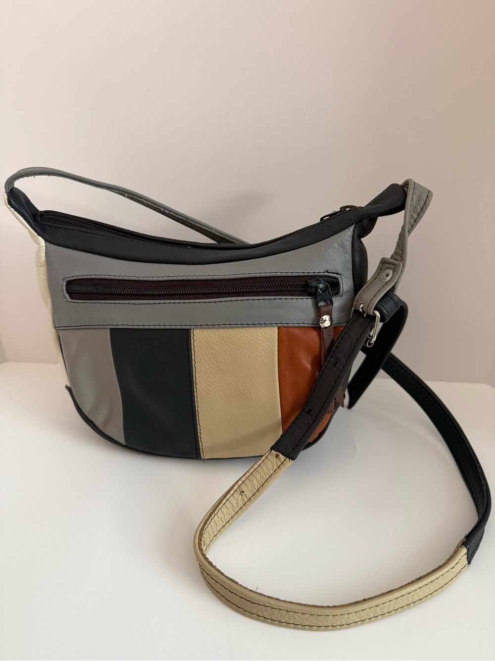 Vintage Genuine Leather Mexico Colorblock Crossbody Shoulder Bag Purse